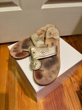 Jack Rogers Metallic Gold Leather Toe-Ring Sandals